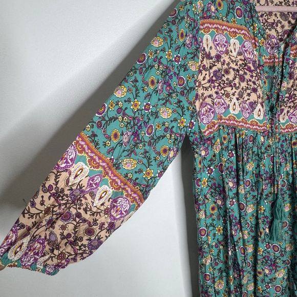 R. Vivimos Boho Floral Midi Dress 2XL Long Sleeve Tassel - Picture 7 of 11